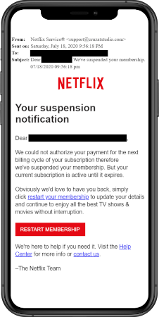 Example of Netflix phishing attempt